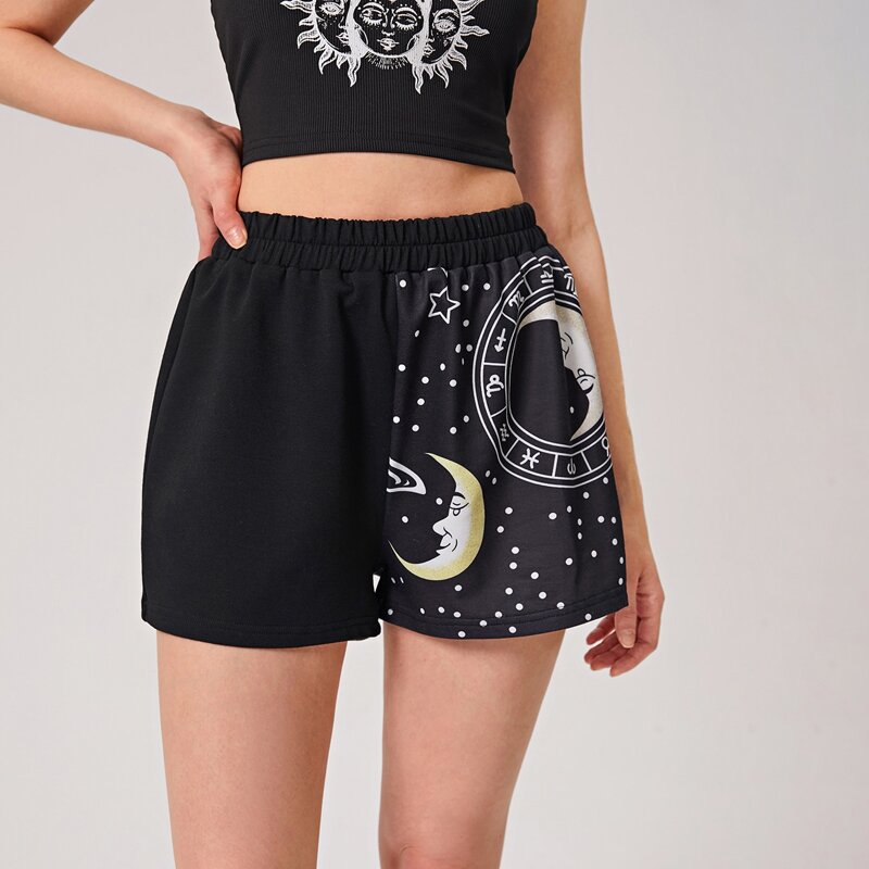 

Sun & Moon Graphic Shorts, Black