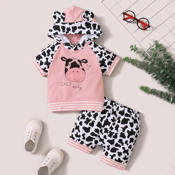 

Baby Girl Cartoon Graphic 3D Ear Design Hoodie & Shorts, Multicolor