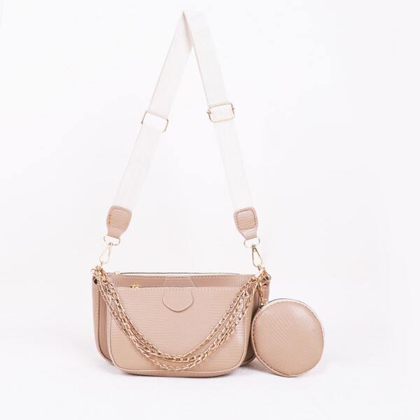 

3pcs Lizard Embossed Crossbody Bag Set, Apricot