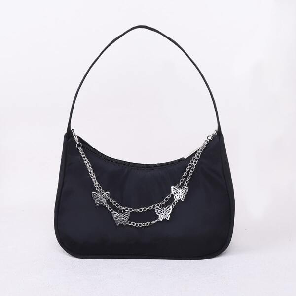 

Chain & Star Charm Shoulder Bag, Black