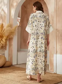 Al Najma Plants Print Tunic Dress, Modest - Multicolor - View 2