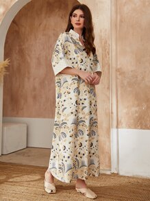 Al Najma Plants Print Tunic Dress, Modest - Multicolor - View 3