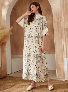 Al Najma Plants Print Tunic Dress, Modest - Multicolor - View 5