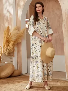 Al Najma Plants Print Tunic Dress, Modest - Multicolor - View 6