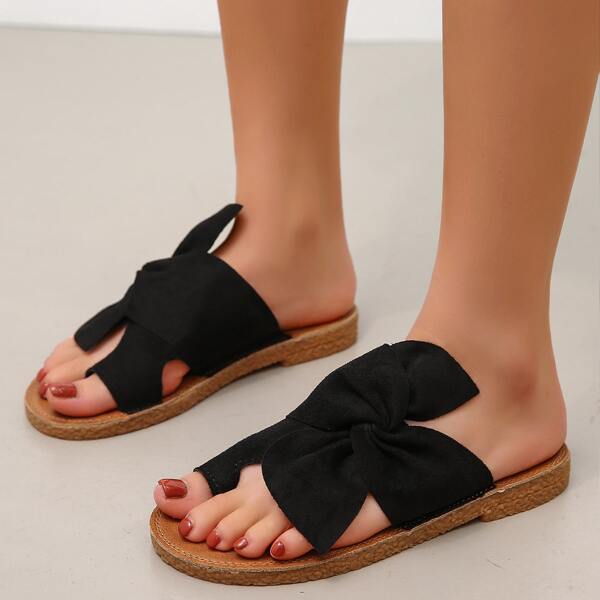 

Knot Decor Slide Sandals, Black