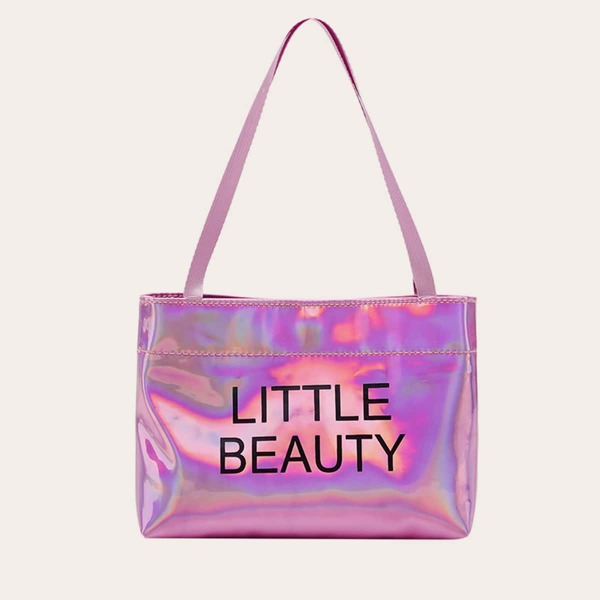 

Holographic Letter Graphic Satchel Bag, Purple