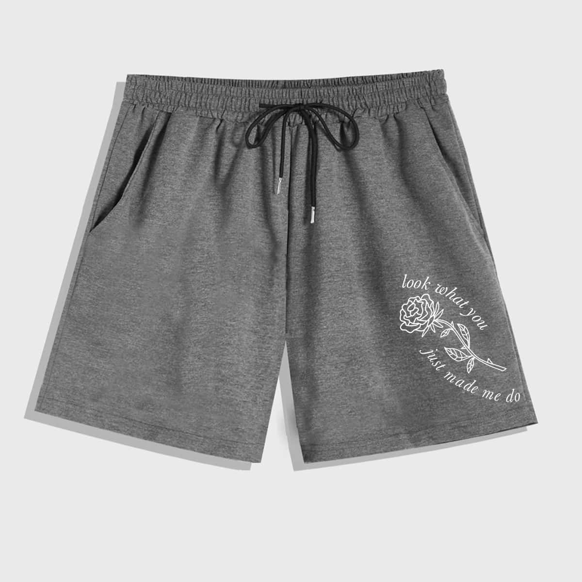 

Guys Letter Rose Graphic Drawstring Shorts, Dark grey
