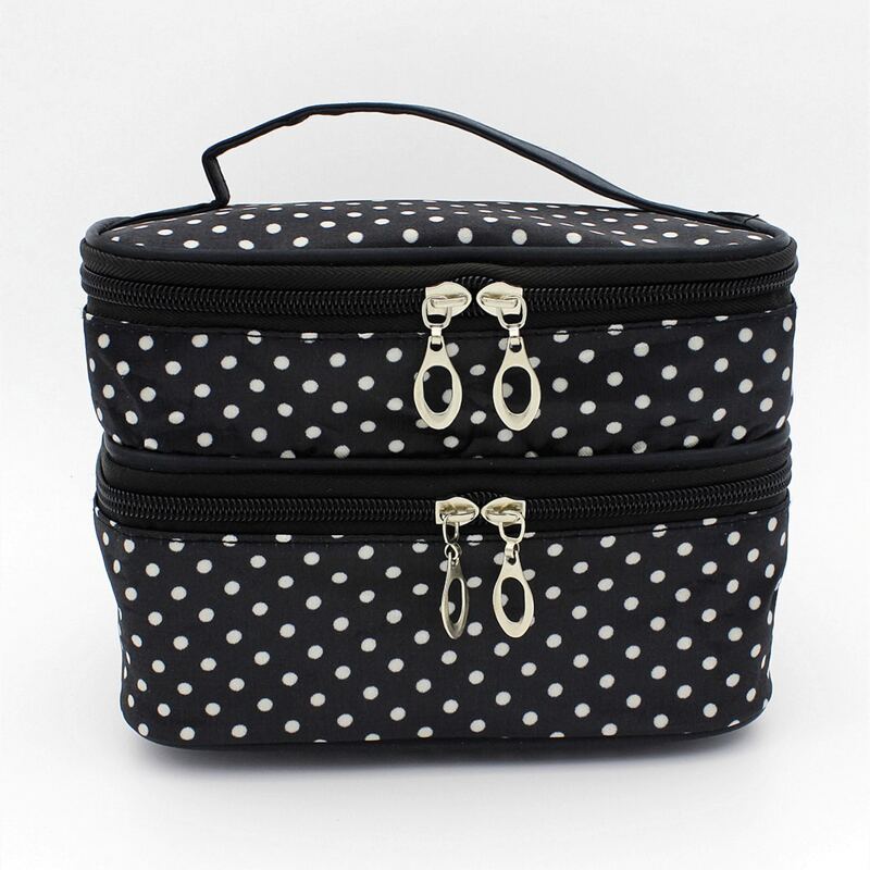 

Polka Dot Double-layer Makeup Bag, Black