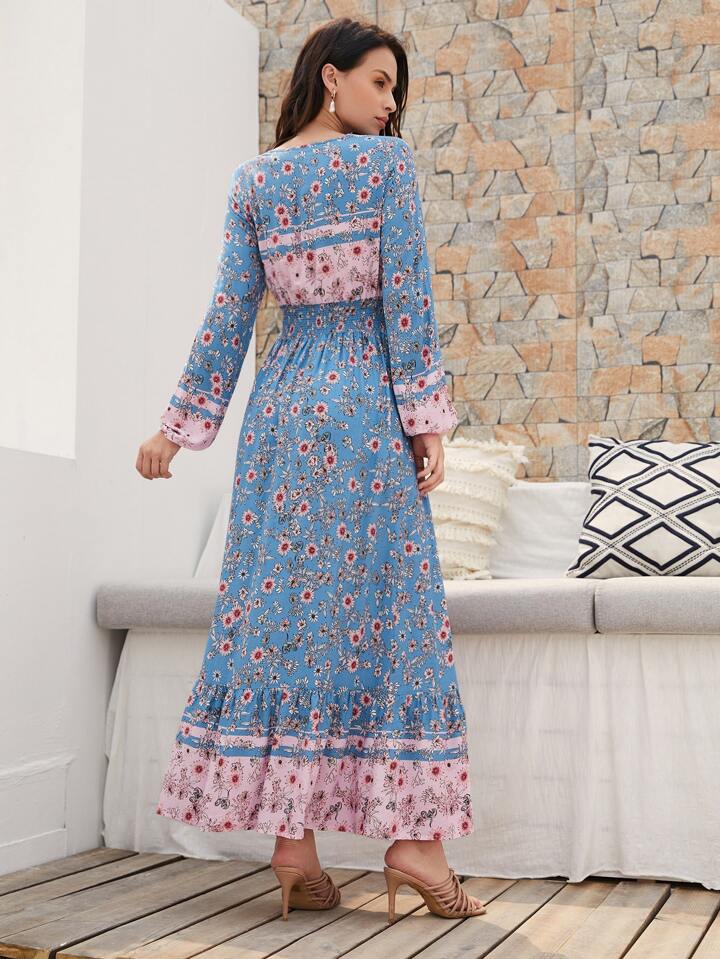 SHEIN Shirred Knot Waist Floral Dress | SHEIN UK
