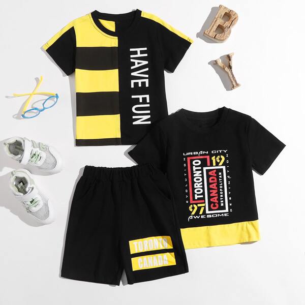 

Toddler Boys 3pcs Letter Graphic Tee & Shorts, Multicolor