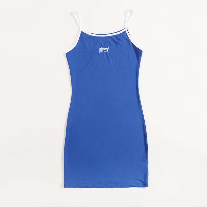 

Letter Embroidery Ringer Night Dress, Blue