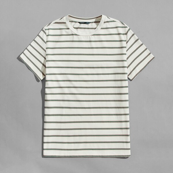 

Men Striped Print Tee, Beige