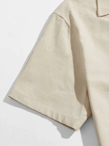 Manfinity VCAY Conjunto camisa de cuello V con shorts - Beis - Ver 3