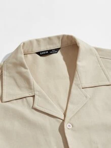 Manfinity VCAY Conjunto camisa de cuello V con shorts - Beis - Ver 4