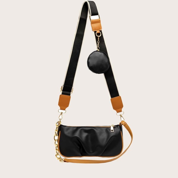

Ruched Baguette Bag With Coin Case, Black