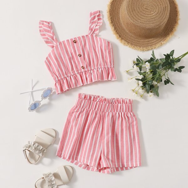 

Toddler Girls Ruffle Hem Stripe Cami Top & Paperbag Shorts, Pink