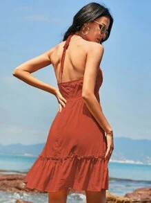 Đầm Lộ Lưng màu trơn Boho - Rỉ Nâu - Xem 2