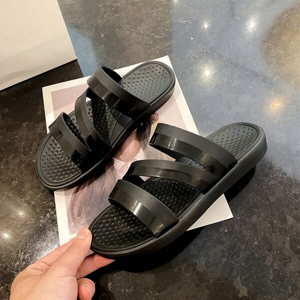 

Open Toe Strappy Slides, Black