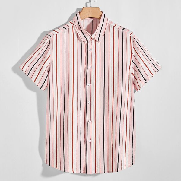 

Men Striped Print Shirt, Baby pink