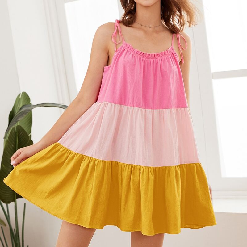 

Knot Shoulder Colorblock Slip Dress, Multicolor