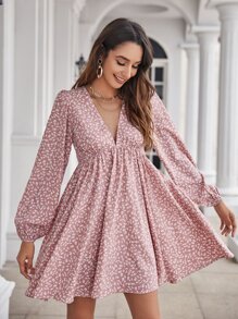SHEIN Holidaya Dress Ruched Bust bunga ditsy Boho - Dusty Pink - View 1