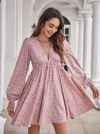 فستان باكمام فانوس مزهر