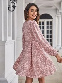 SHEIN Holidaya Dress Ruched Bust bunga ditsy Boho - Dusty Pink - View 2