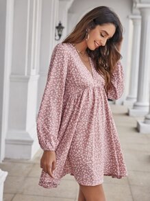 SHEIN Holidaya Dress Ruched Bust bunga ditsy Boho - Dusty Pink - View 3