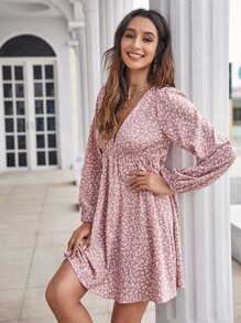 SHEIN Holidaya Dress Ruched Bust bunga ditsy Boho - Dusty Pink - View 4