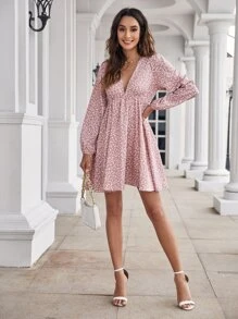 SHEIN Holidaya Dress Ruched Bust bunga ditsy Boho - Dusty Pink - View 5