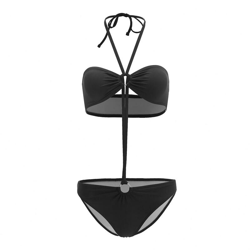 

Ring Linked Halter One Piece Swimsuit, Black