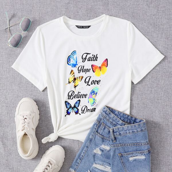 

Letter & Butterfly Print Tee, Beige