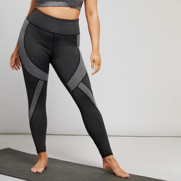 

Plus Contrast Panel Leggings, Dark grey