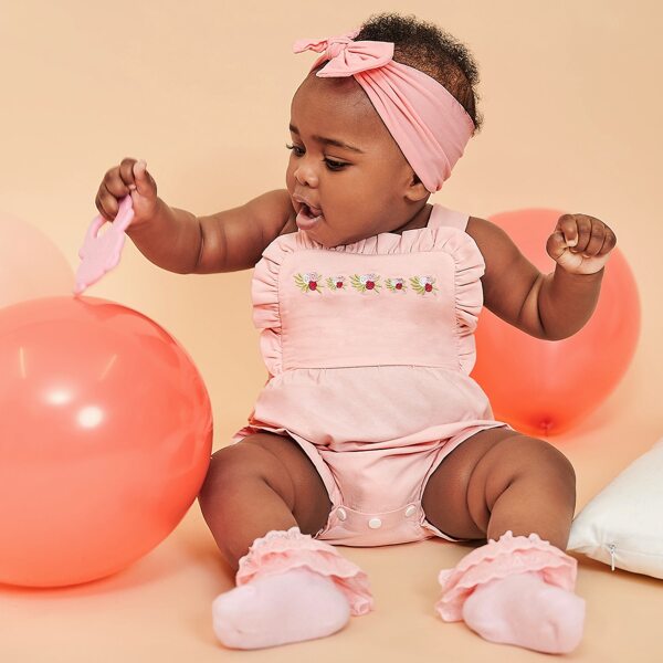 

Baby Girl Flower Embroidered Bodysuit, Baby pink