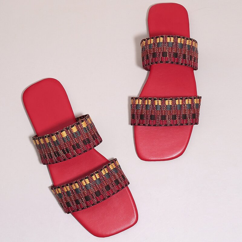 

Double Handle Slide Sandals, Red