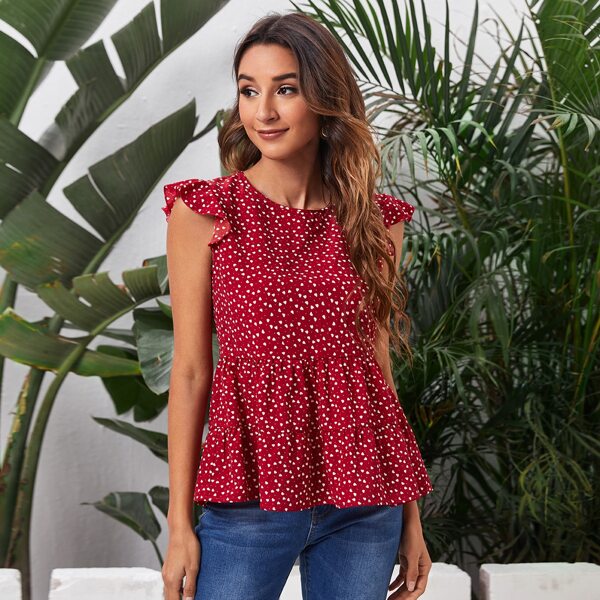 

Dalmatian Print Peplum Top, Red