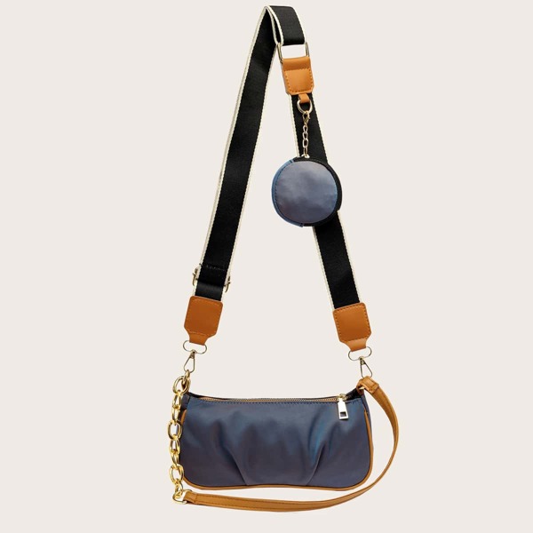 

Ruched Baguette Bag With Coin Case, Blue