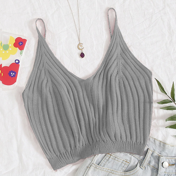 

Solid Crop Rib-knit Top, Grey