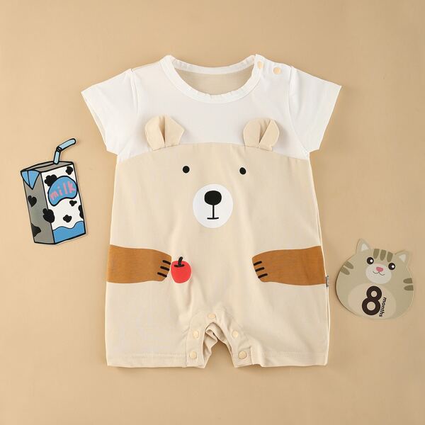 

Baby Unisex Bear Cartoon Graphic Romper, Apricot