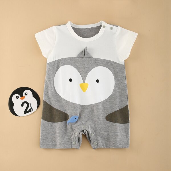

Baby Boy Penguin Cartoon Graphic Romper, Grey