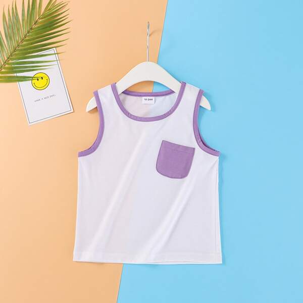 

Toddler Boys Binding Pocket Tank Top, White