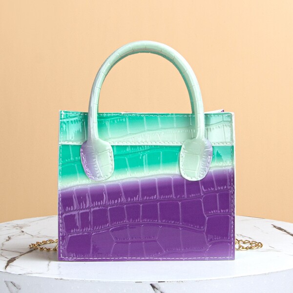 

Color Block Chain Satchel Bag, Multicolor