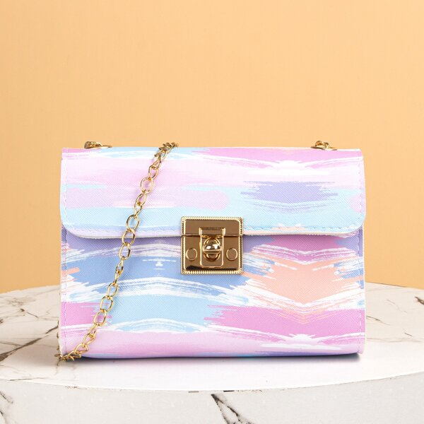 

Color Block Twist Lock Chain Bag, Multicolor
