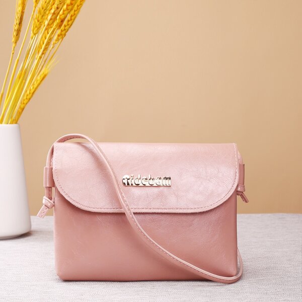 

Metal Letter Decor Crossbody Bag, Pink