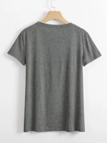 SHEIN LUNE Camiseta de cuello redondo con estampado de electrocardiograma - Gris - Ver 2
