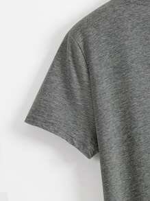SHEIN LUNE Camiseta de cuello redondo con estampado de electrocardiograma - Gris - Ver 3