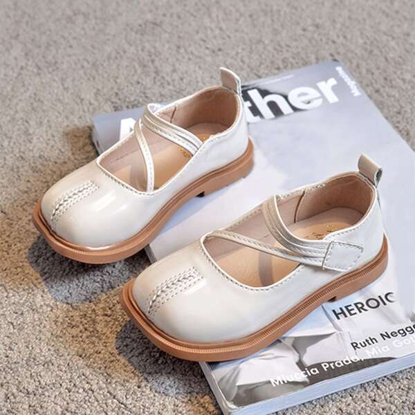 

Toddler Girls Minimalist Velcro Strap Flats, Beige