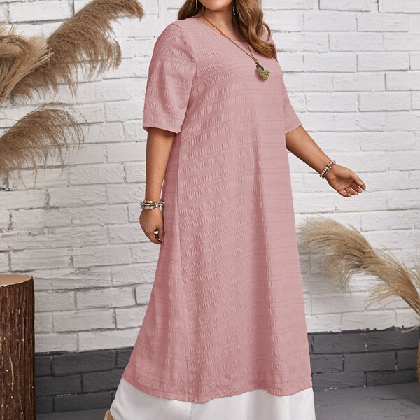

Plus Contrast Panel Tunic Dress, Dusty pink