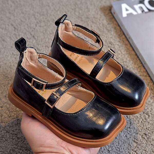 

Toddler Girls Buckle Decor Ankle Strap Flats, Black
