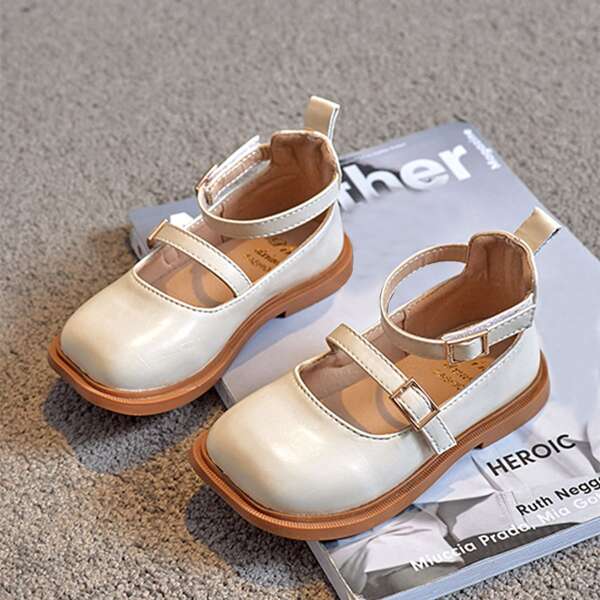 

Toddler Girls Buckle Decor Ankle Strap Flats, Beige